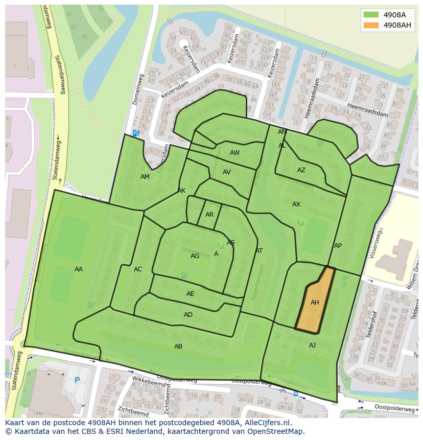 Afbeelding van het postcodegebied 4908 AH op de kaart.