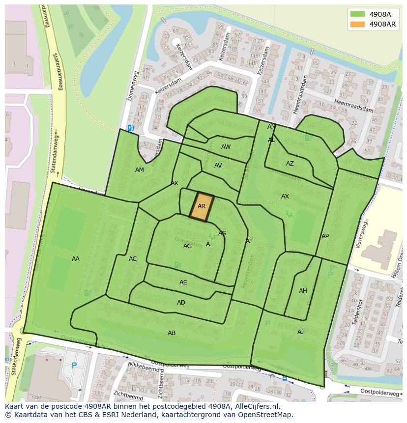 Afbeelding van het postcodegebied 4908 AR op de kaart.