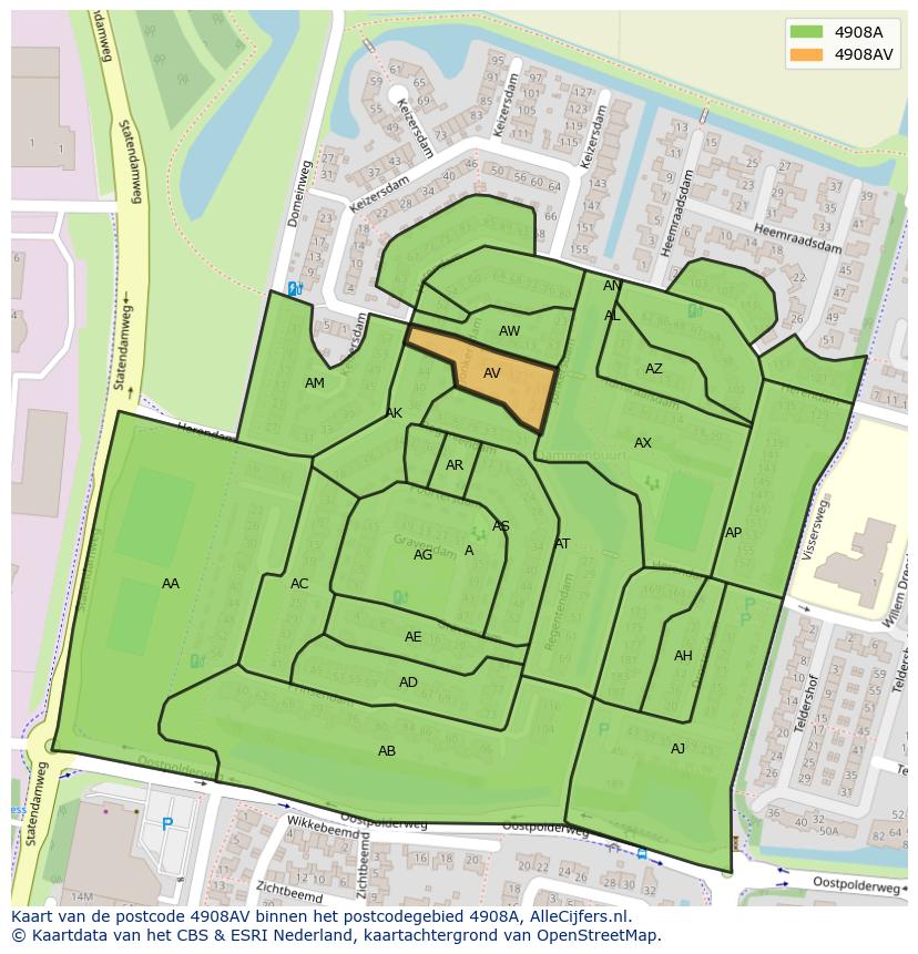 Afbeelding van het postcodegebied 4908 AV op de kaart.