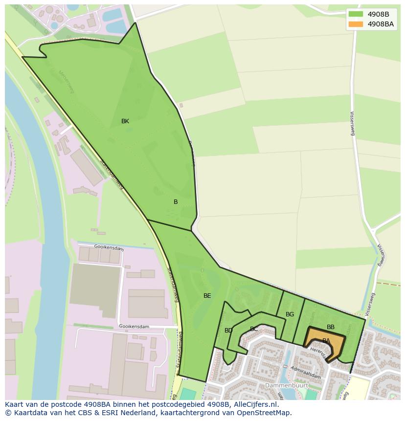 Afbeelding van het postcodegebied 4908 BA op de kaart.