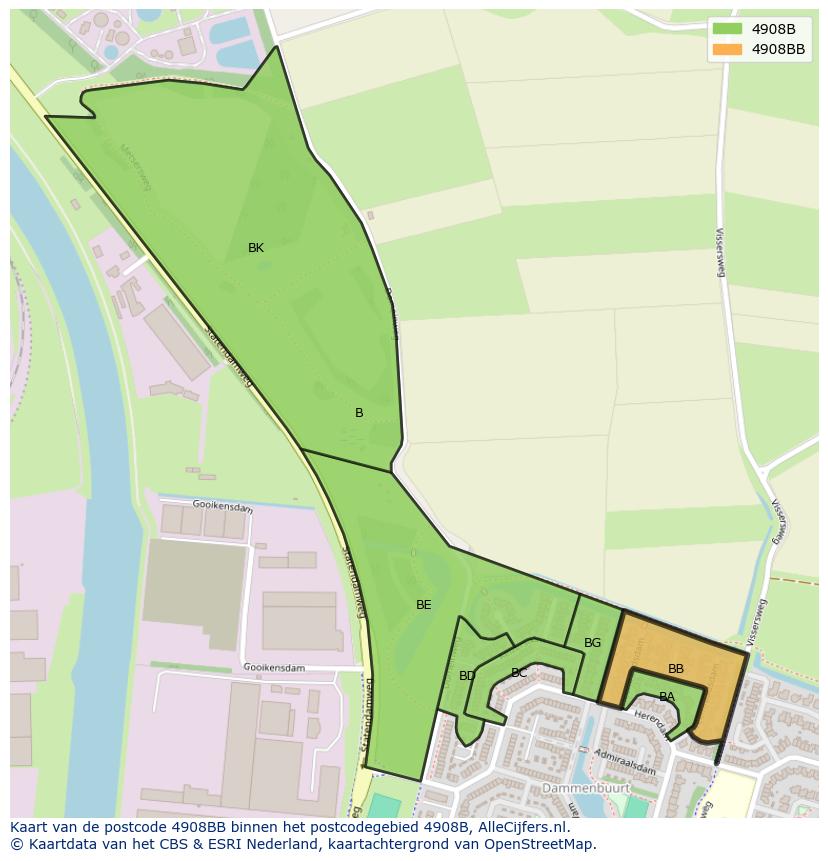 Afbeelding van het postcodegebied 4908 BB op de kaart.
