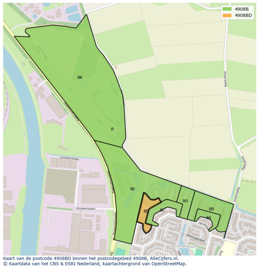 Afbeelding van het postcodegebied 4908 BD op de kaart.