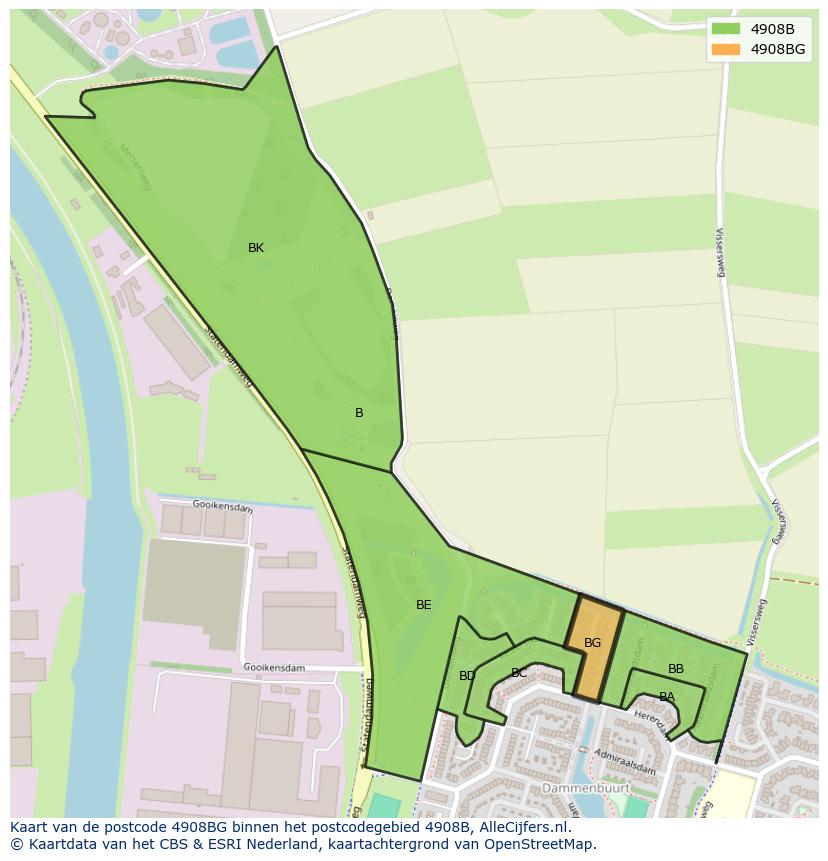 Afbeelding van het postcodegebied 4908 BG op de kaart.