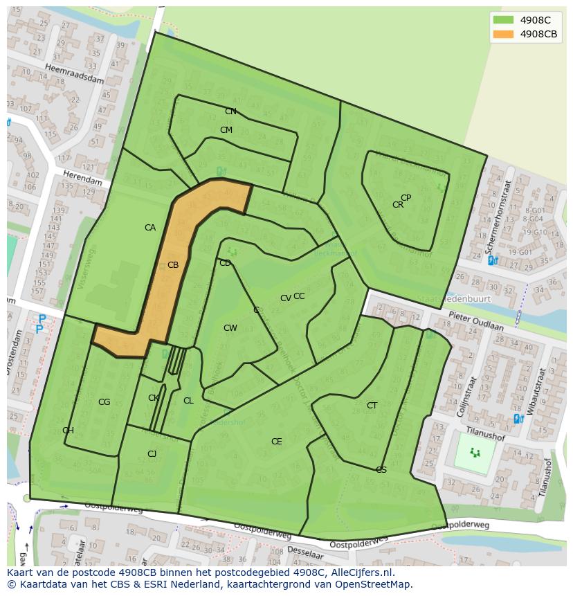 Afbeelding van het postcodegebied 4908 CB op de kaart.
