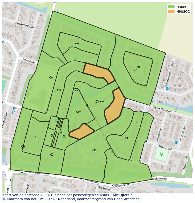 Afbeelding van het postcodegebied 4908 CC op de kaart.