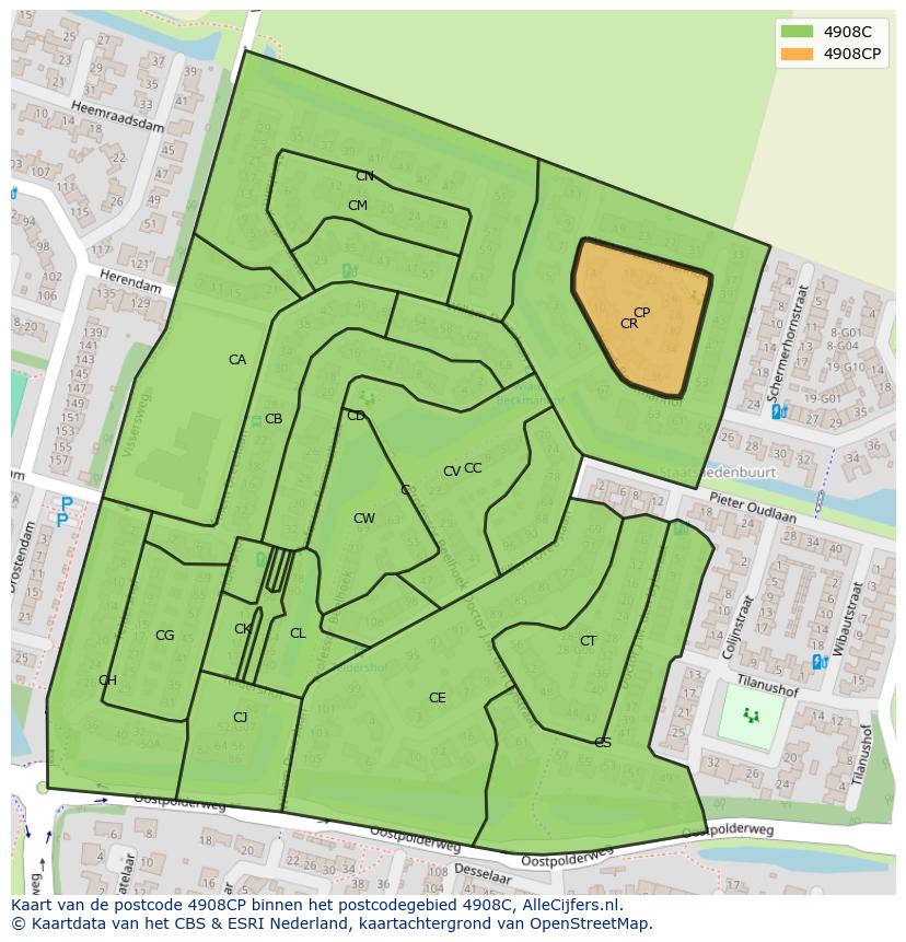 Afbeelding van het postcodegebied 4908 CP op de kaart.