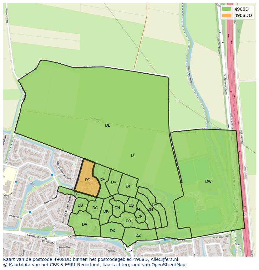 Afbeelding van het postcodegebied 4908 DD op de kaart.