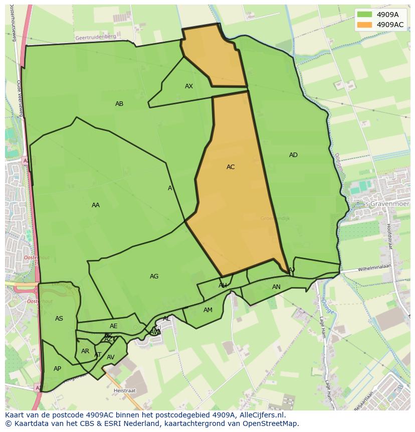 Afbeelding van het postcodegebied 4909 AC op de kaart.