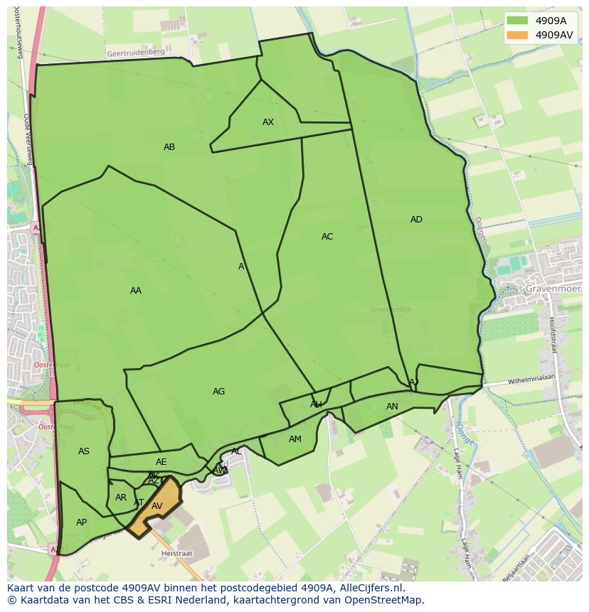 Afbeelding van het postcodegebied 4909 AV op de kaart.