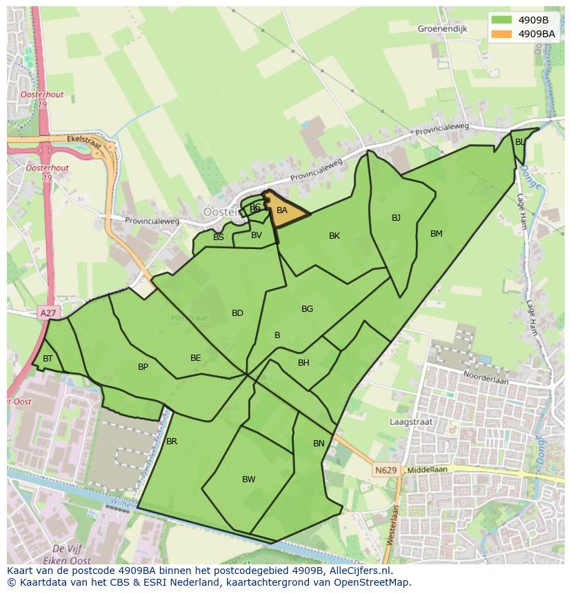 Afbeelding van het postcodegebied 4909 BA op de kaart.