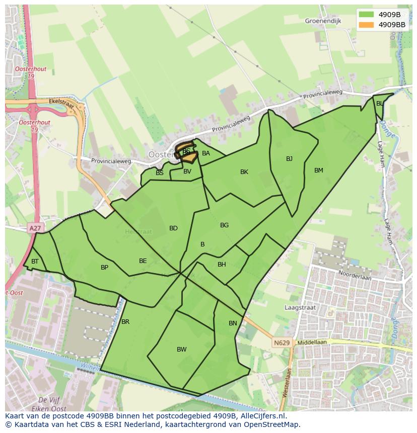 Afbeelding van het postcodegebied 4909 BB op de kaart.