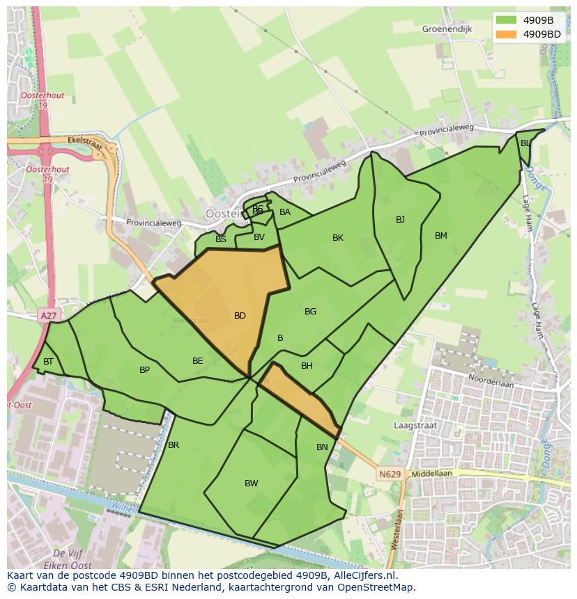 Afbeelding van het postcodegebied 4909 BD op de kaart.