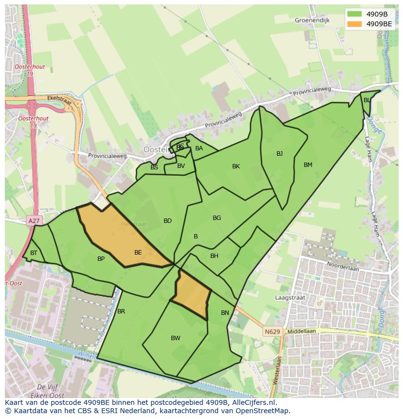 Afbeelding van het postcodegebied 4909 BE op de kaart.