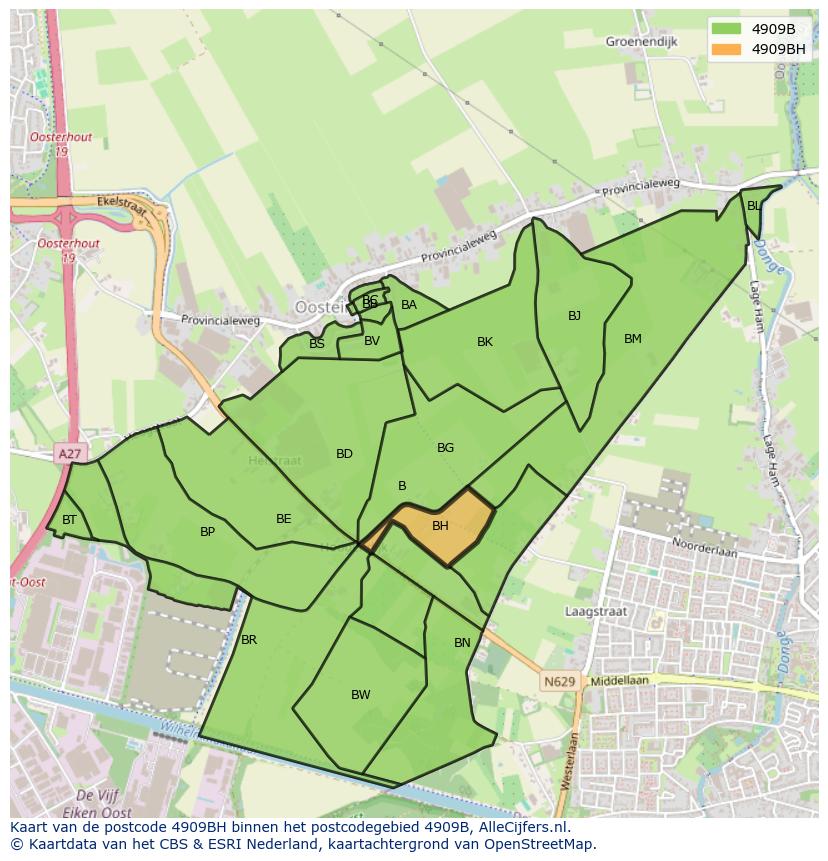 Afbeelding van het postcodegebied 4909 BH op de kaart.