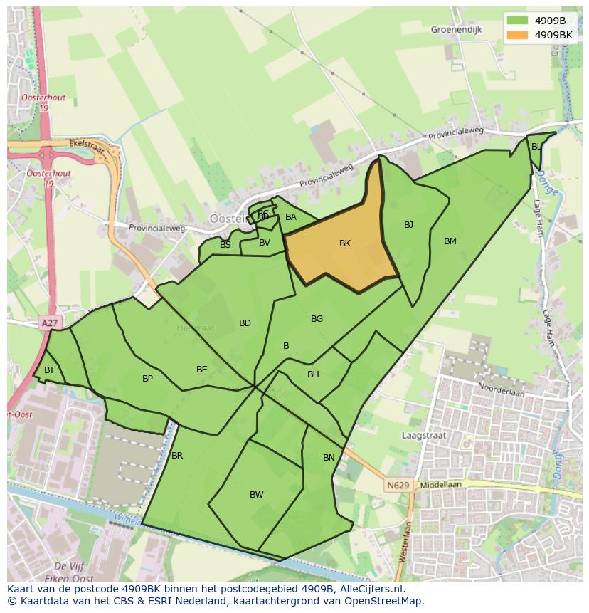 Afbeelding van het postcodegebied 4909 BK op de kaart.