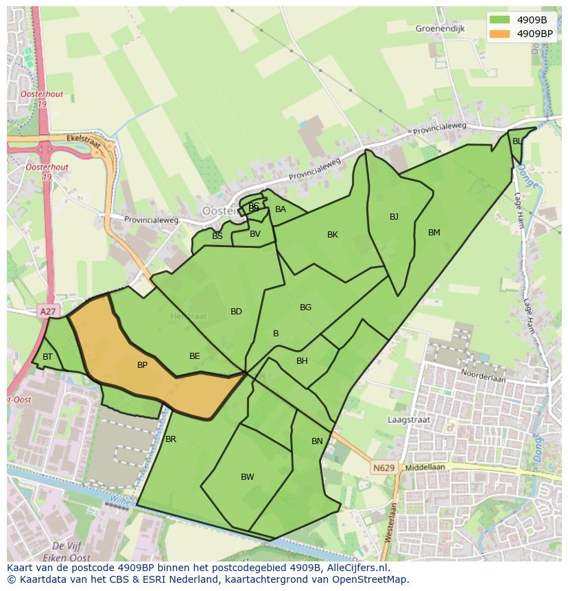 Afbeelding van het postcodegebied 4909 BP op de kaart.