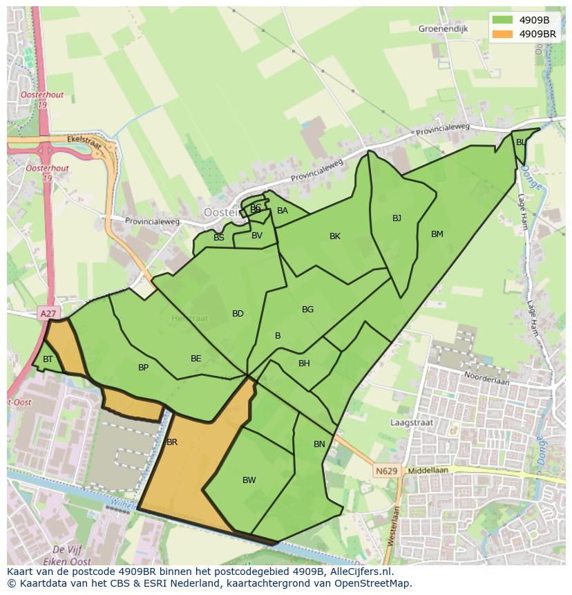 Afbeelding van het postcodegebied 4909 BR op de kaart.