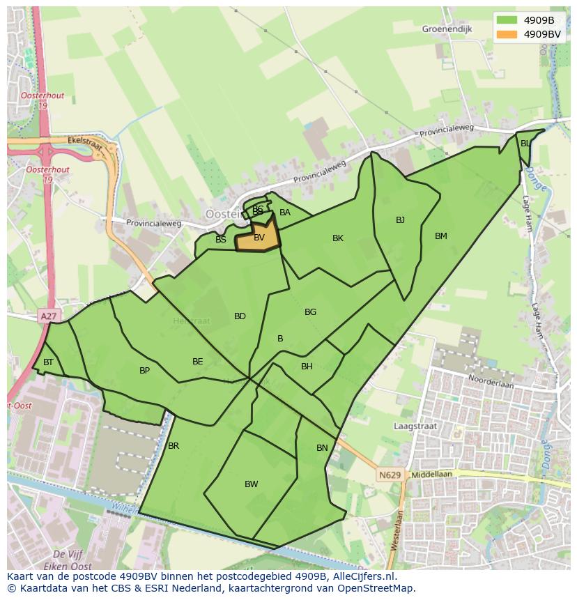 Afbeelding van het postcodegebied 4909 BV op de kaart.
