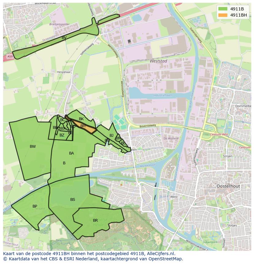 Afbeelding van het postcodegebied 4911 BH op de kaart.