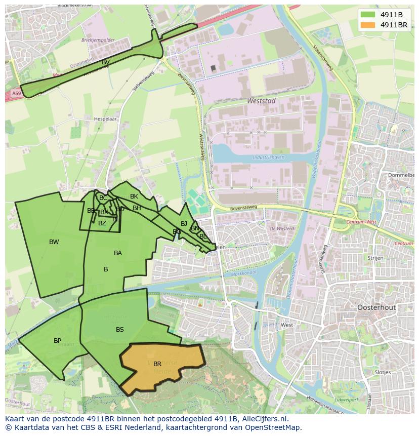 Afbeelding van het postcodegebied 4911 BR op de kaart.