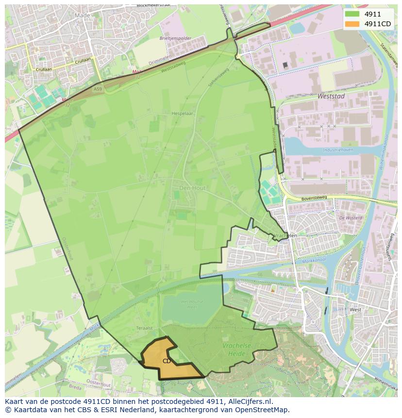 Afbeelding van het postcodegebied 4911 CD op de kaart.