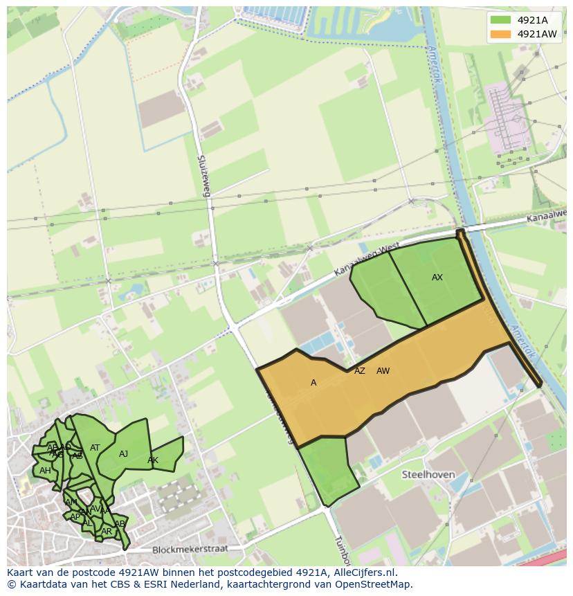 Afbeelding van het postcodegebied 4921 AW op de kaart.