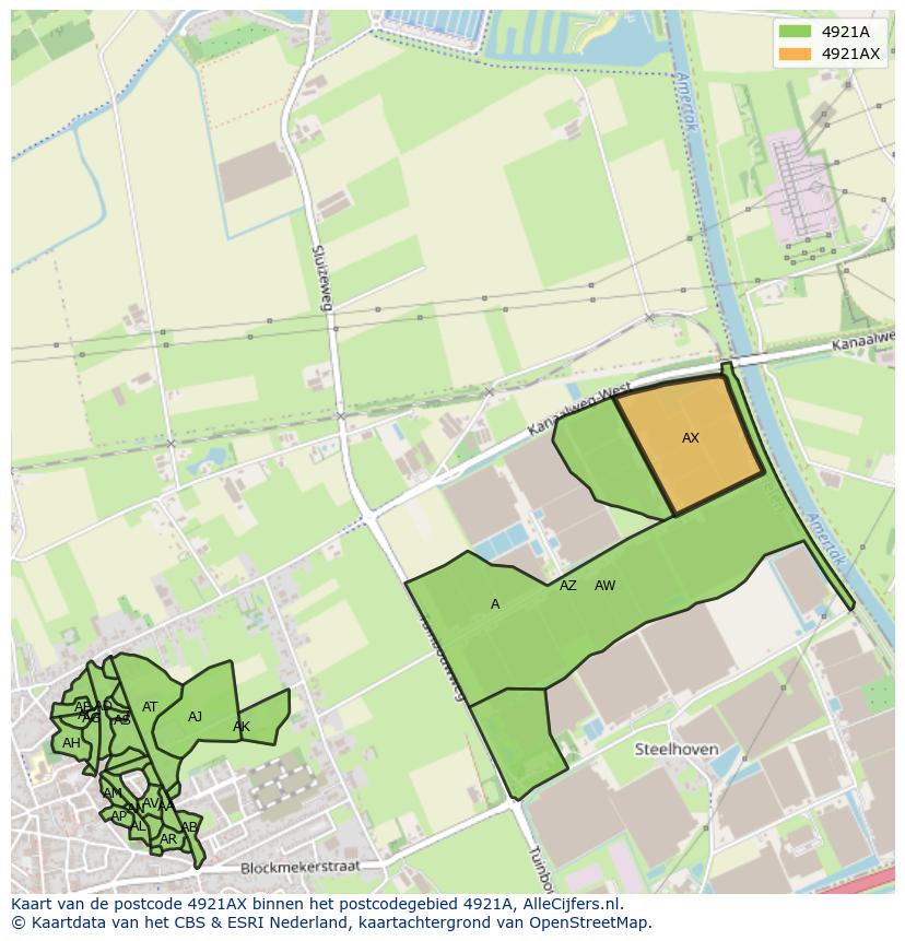 Afbeelding van het postcodegebied 4921 AX op de kaart.