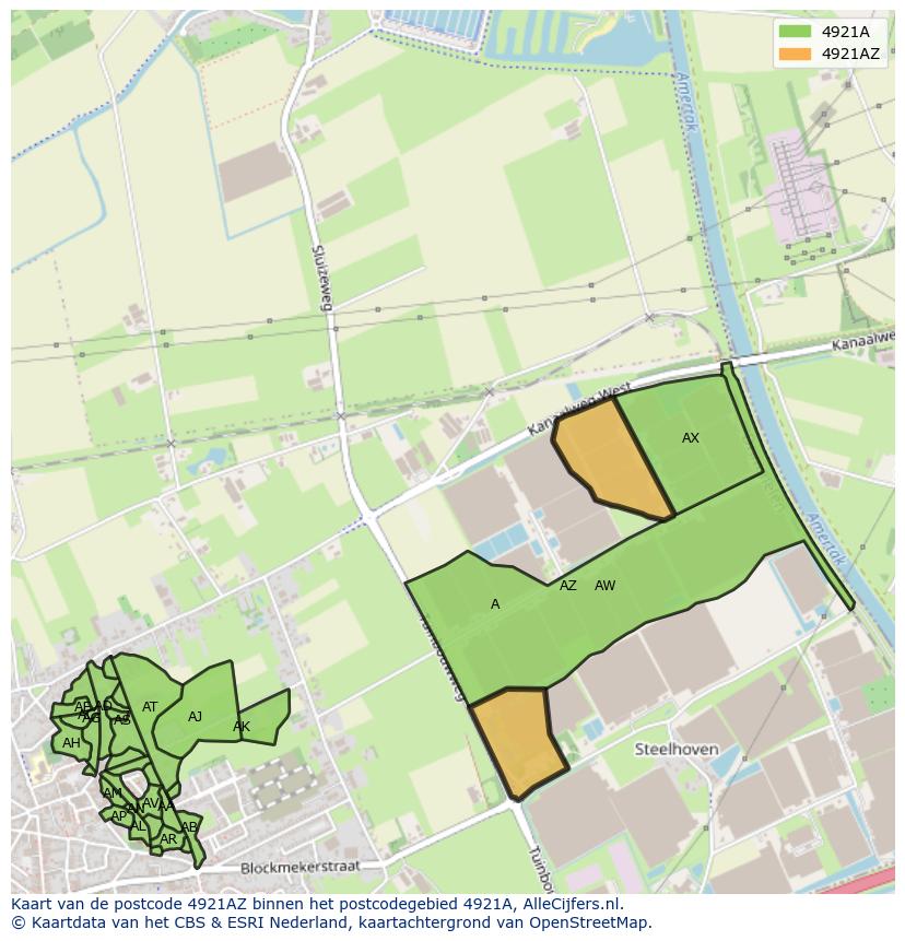 Afbeelding van het postcodegebied 4921 AZ op de kaart.