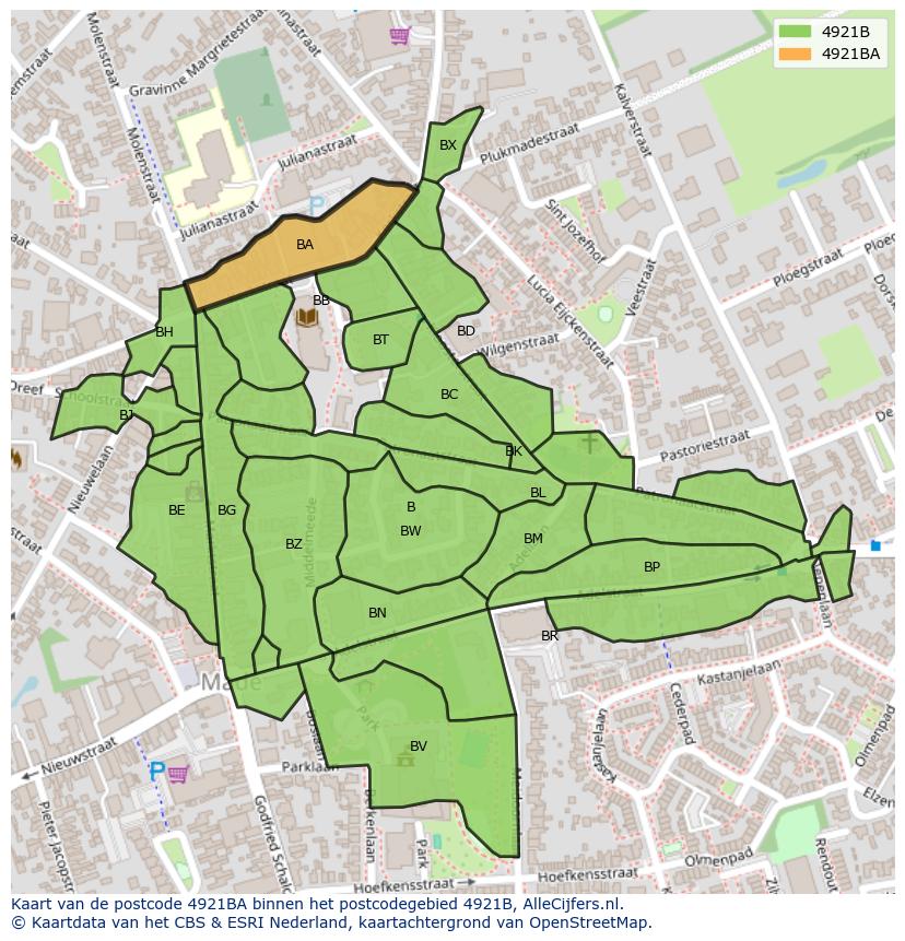 Afbeelding van het postcodegebied 4921 BA op de kaart.