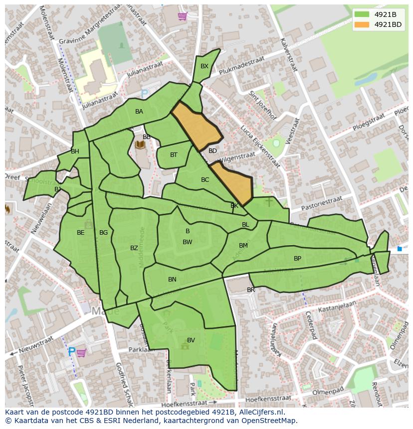 Afbeelding van het postcodegebied 4921 BD op de kaart.