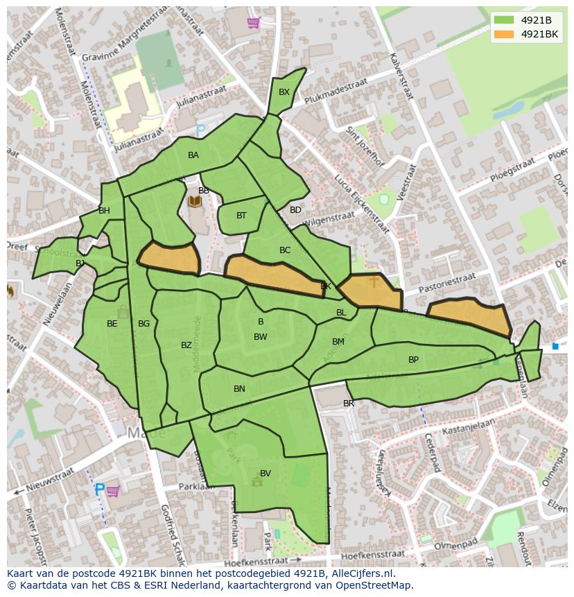 Afbeelding van het postcodegebied 4921 BK op de kaart.