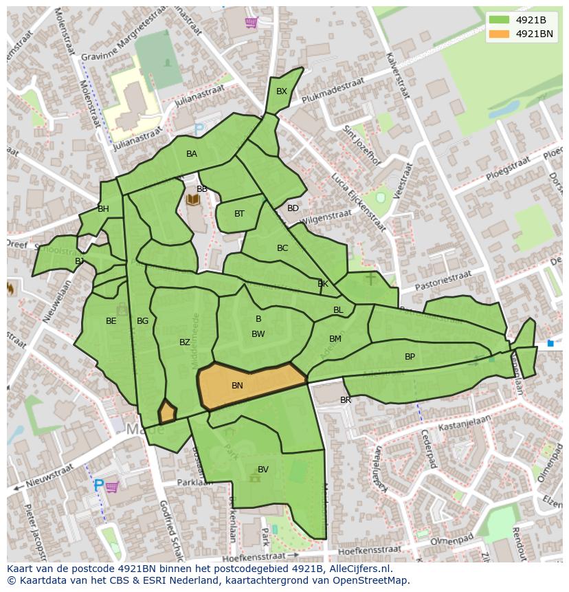 Afbeelding van het postcodegebied 4921 BN op de kaart.