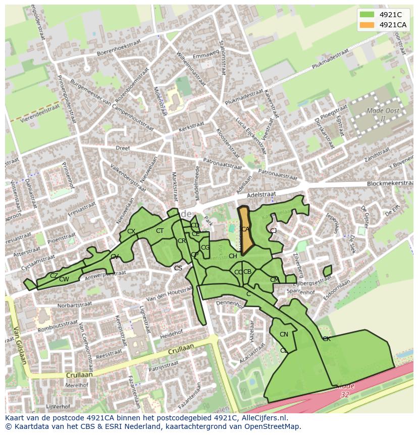 Afbeelding van het postcodegebied 4921 CA op de kaart.