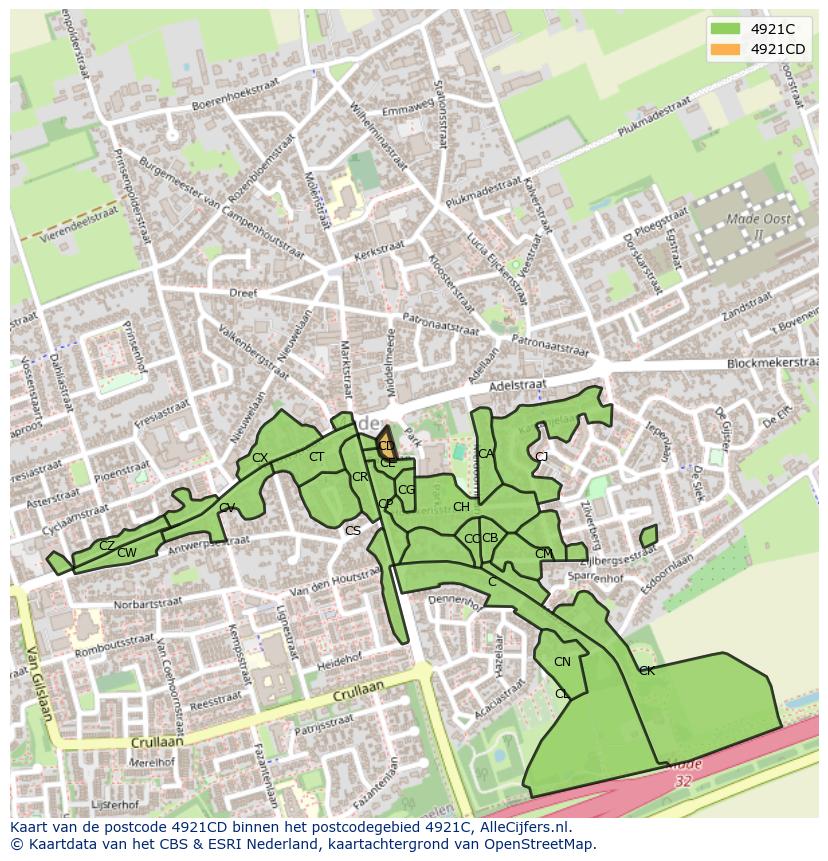 Afbeelding van het postcodegebied 4921 CD op de kaart.