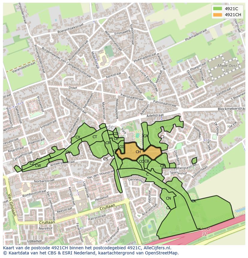 Afbeelding van het postcodegebied 4921 CH op de kaart.