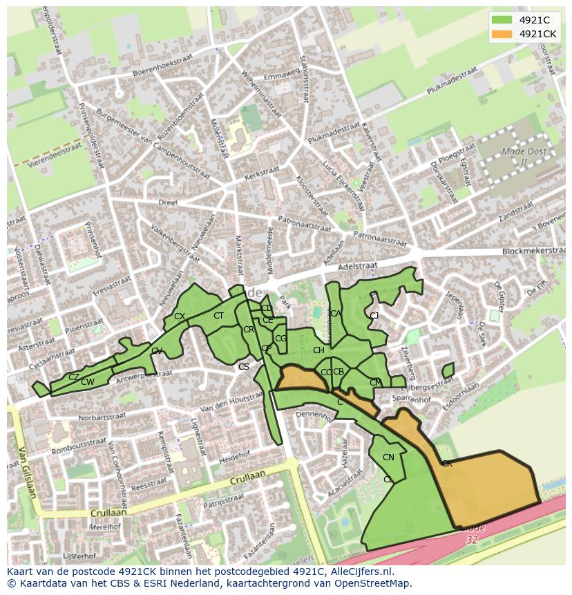 Afbeelding van het postcodegebied 4921 CK op de kaart.
