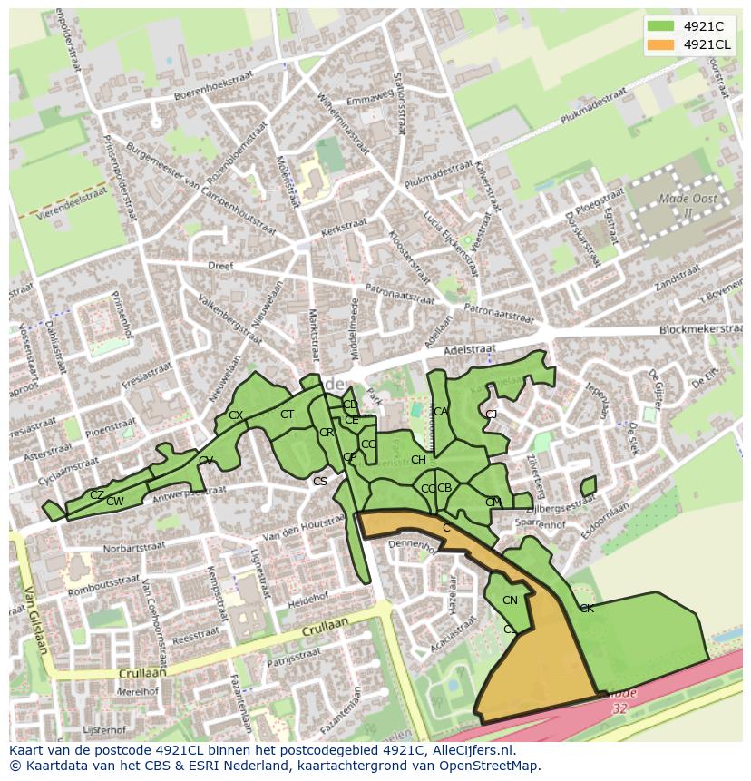Afbeelding van het postcodegebied 4921 CL op de kaart.