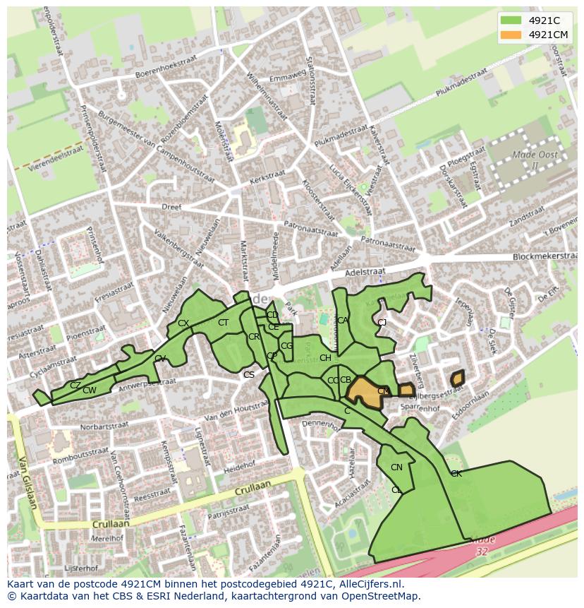 Afbeelding van het postcodegebied 4921 CM op de kaart.