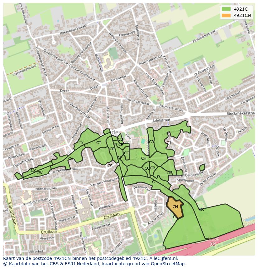Afbeelding van het postcodegebied 4921 CN op de kaart.