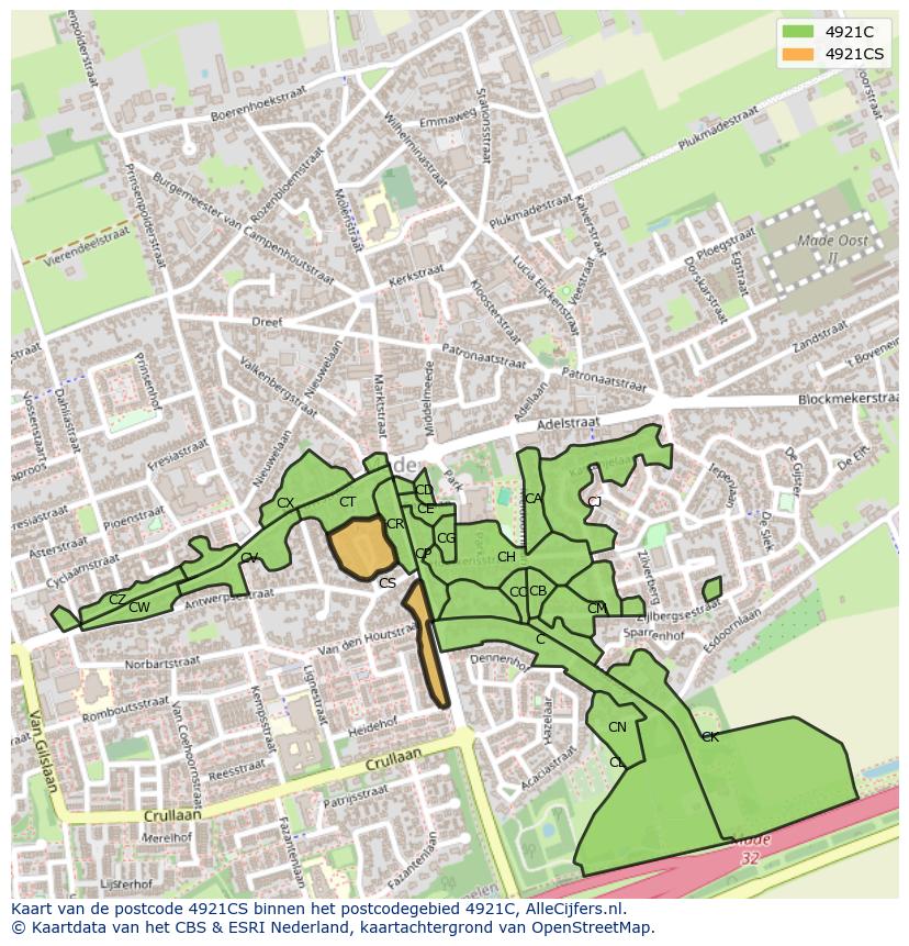 Afbeelding van het postcodegebied 4921 CS op de kaart.