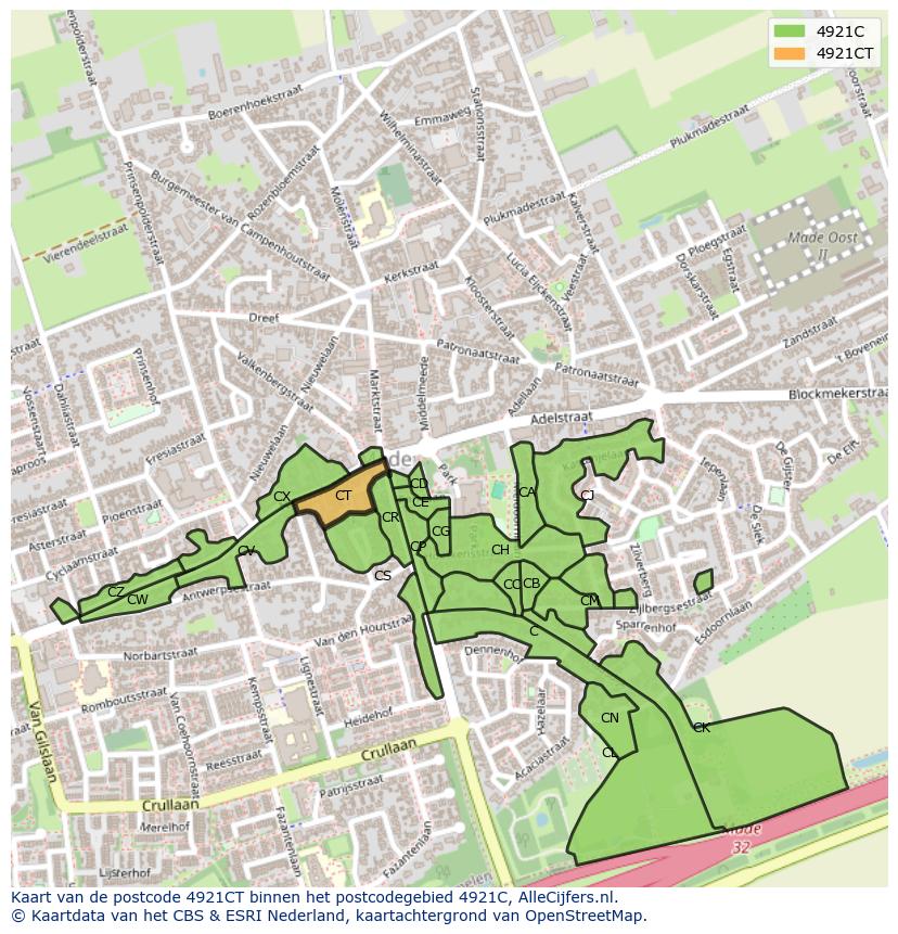 Afbeelding van het postcodegebied 4921 CT op de kaart.