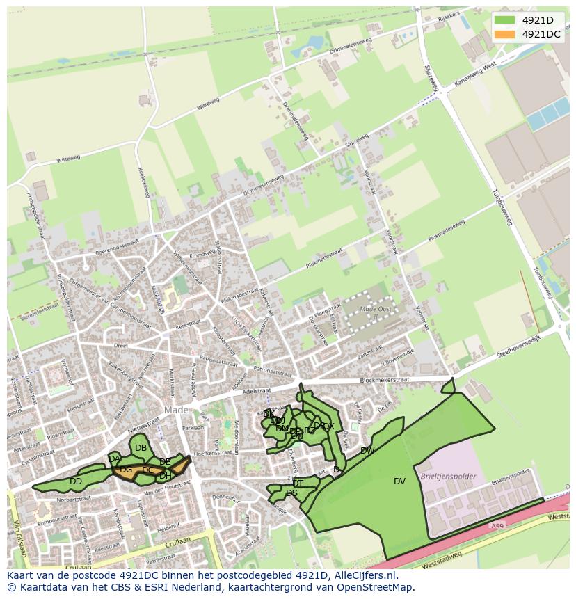 Afbeelding van het postcodegebied 4921 DC op de kaart.
