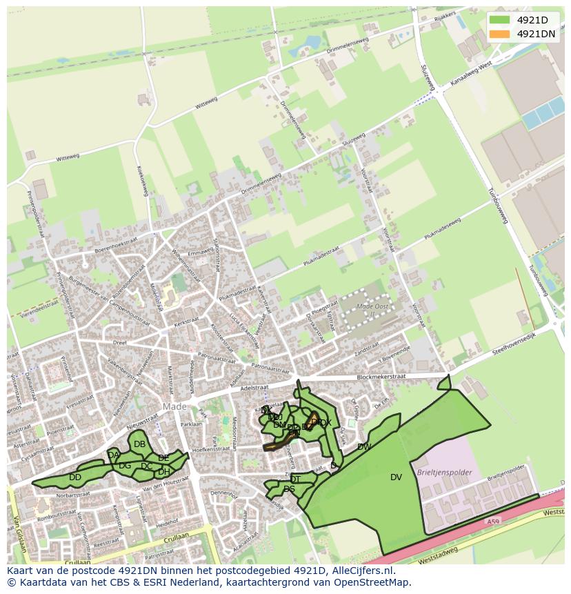 Afbeelding van het postcodegebied 4921 DN op de kaart.