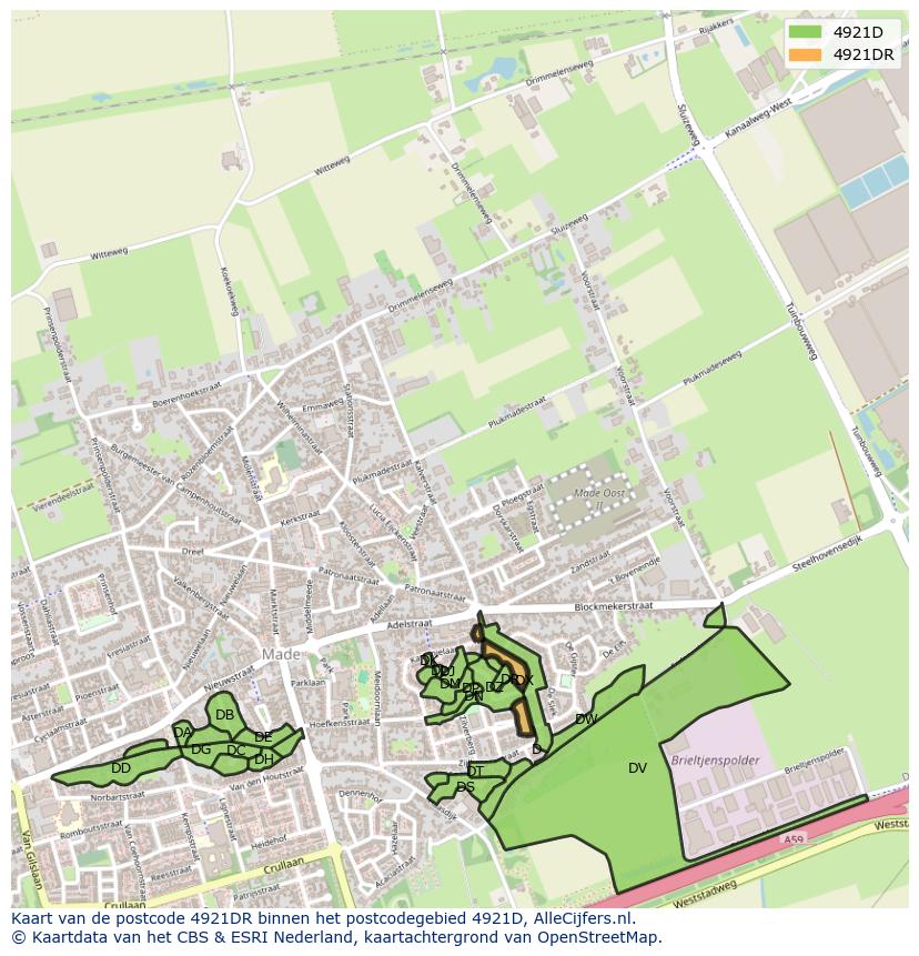 Afbeelding van het postcodegebied 4921 DR op de kaart.