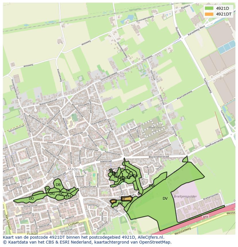 Afbeelding van het postcodegebied 4921 DT op de kaart.