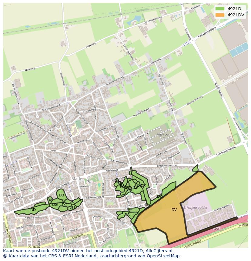 Afbeelding van het postcodegebied 4921 DV op de kaart.
