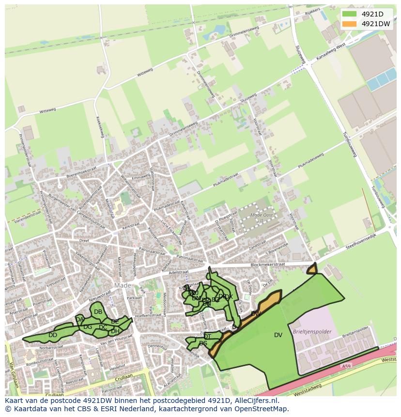 Afbeelding van het postcodegebied 4921 DW op de kaart.