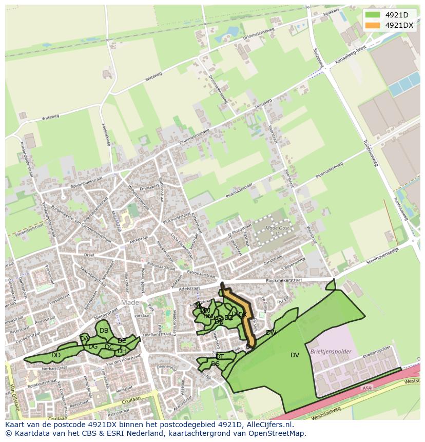 Afbeelding van het postcodegebied 4921 DX op de kaart.