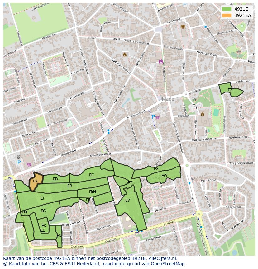 Afbeelding van het postcodegebied 4921 EA op de kaart.