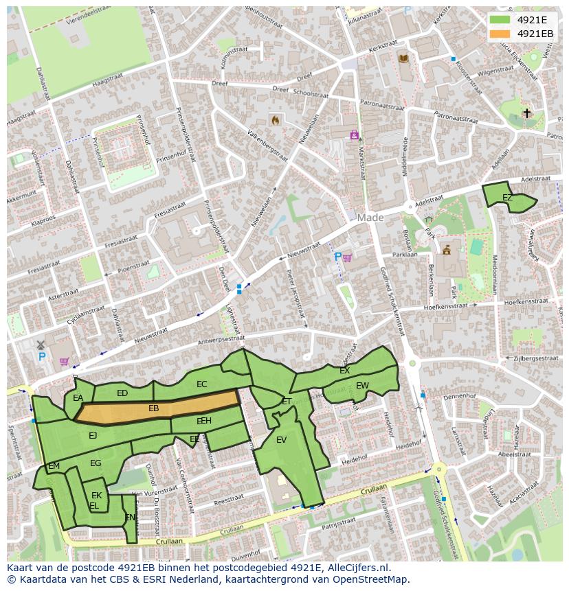 Afbeelding van het postcodegebied 4921 EB op de kaart.